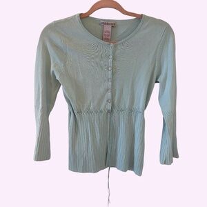 Vintage Y2K "Awesome" Button Front Knit Cardigan Top Blue Size M*